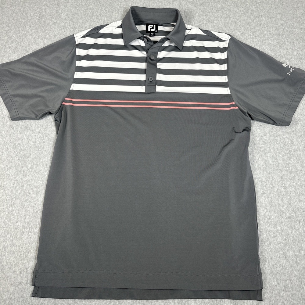 FootJoy FJ Golf Polo Temple Hills GC Men's Medium Gray Performance Stretch Shirt
